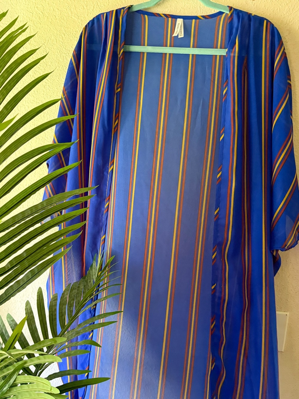 Bright Blue Striped Kimono, 1X
